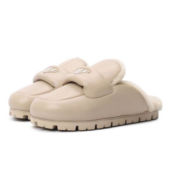 Prada Shoes - PRADA Soft Padded Nappa Leather Shearling Mules Rare Beige 40.5
